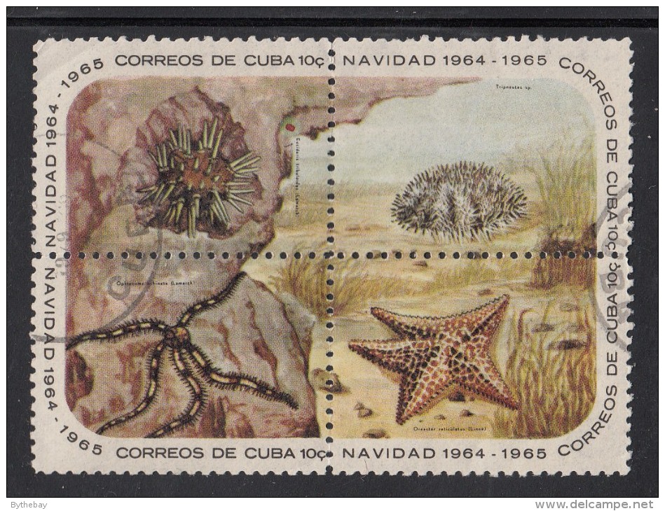 Cuba Used Scott #923-#926 Block Of 4 Different 10c Starfish And Sea Urchins - Oblitérés