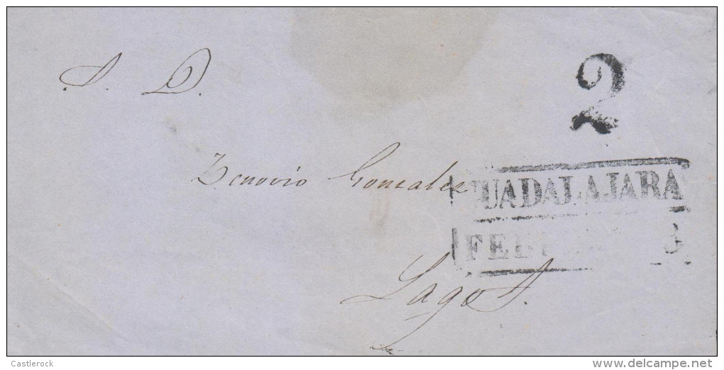 G)1856 MEXICO, 2 REALES MARK, GUADALAJARA BLACK BOX, FRONT COVER CIRCULATED TO LAGOS, VF - Mexico