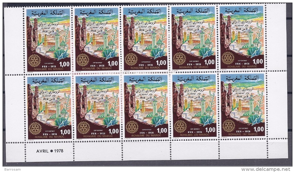 Morocco1978: ROTARY  Yvert 811mnh** Block Of 10 - Rotary, Lions Club