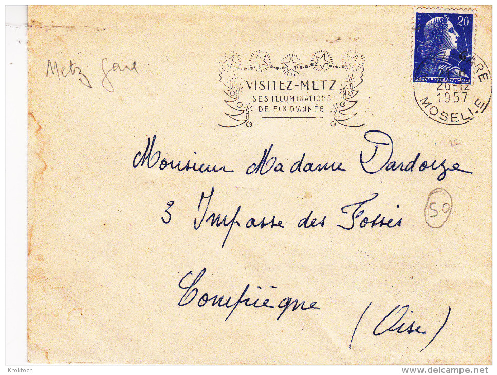 Metz Gare 1957 - Flamme étoiles Illuminations De Noel - Mechanical Postmarks (Advertisement)