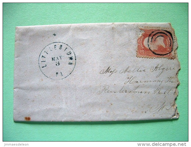 USA 1861 Small Cover From Littlestown PA To Reisterstown MD - Washington (Scott 65) (damaged) - Other & Unclassified