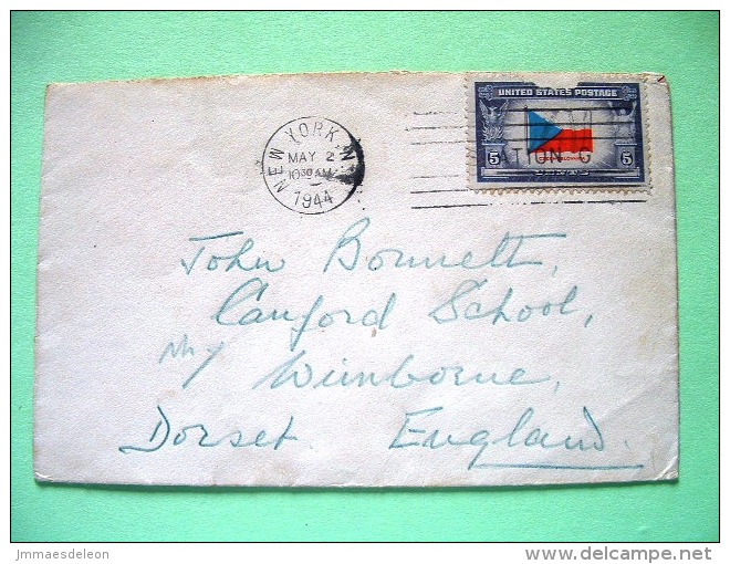 USA 1944 Cover N.Y. To England - Czechoslovakia Flag (broken) - Other & Unclassified