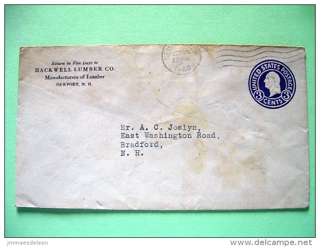 USA 1948 Pre Paid Cover Newport To Bradford - Washington - Otros & Sin Clasificación