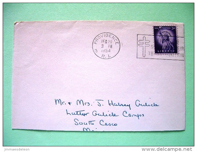 USA 1954 Cover Providence To South Casco - Statue Of Liberty - Tuberculosis Cancel - Labels On Back (broken By Openin... - Altri & Non Classificati