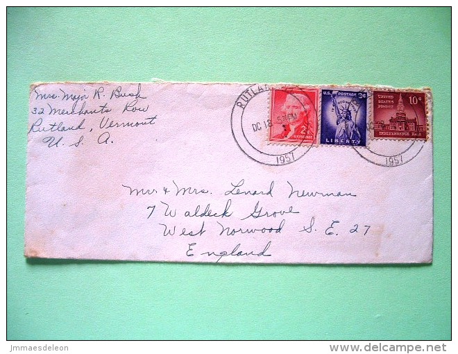 USA 1957 Cover Rutland To England - Statue Of Liberty - Building - Jefferson - Otros & Sin Clasificación