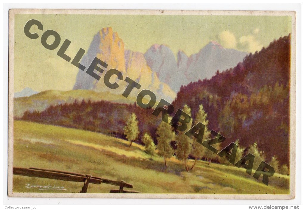 Artist Signed Zandrino Paysage Schweiz Or Italy Landscape Mountains Ca1940 Postcard W4-436 - Zandrino