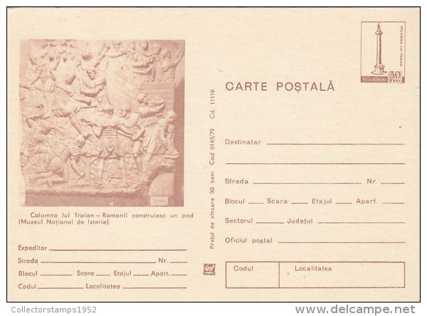 714- TRAJAN´S COLUMN DETAILS, SCULPTURES, PC STATIONERY, ENTIER POSTAUX, 1979, ROMANIA - Egiptología