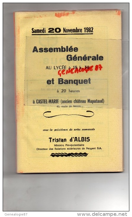 87- LIMOGES- ASSOCIATION ANCIENS ELEVES FOCTIONAIRES LYCEE GAY-LUSSAC- 1982-BANQUET CASTEL MARIE CHATEAU MAPATAUD -ALBIS - Limousin