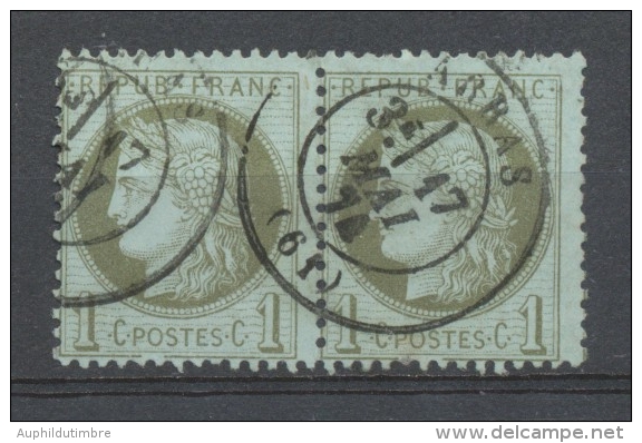 CERES Paire N°50b-50b 1c Vert-olive Cadre Brisé Rare En Paire Obl B/TB P3325 - 1871-1875 Ceres