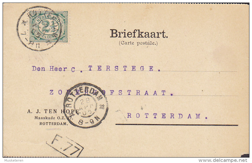 Netherlands A.J. TEN HOPE, ROTTERDAM 1905 Card Karte (2 Scans) - Brieven En Documenten