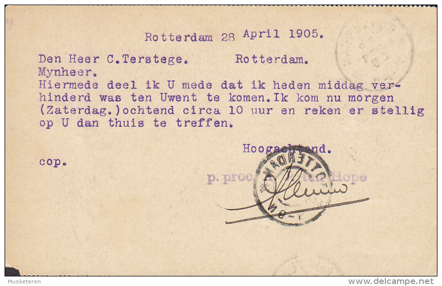 Netherlands A.J. TEN HOPE, ROTTERDAM 1905 Card Karte (2 Scans) - Brieven En Documenten