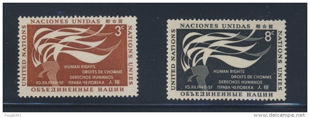 ONU 1957 DROITS DE L'HOMME   YVERT N°54/55  NEUF MNH** - Ongebruikt