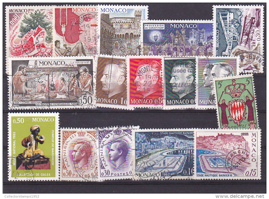 24- LOT 16 STAMPS USED MONACO - Oblitérés