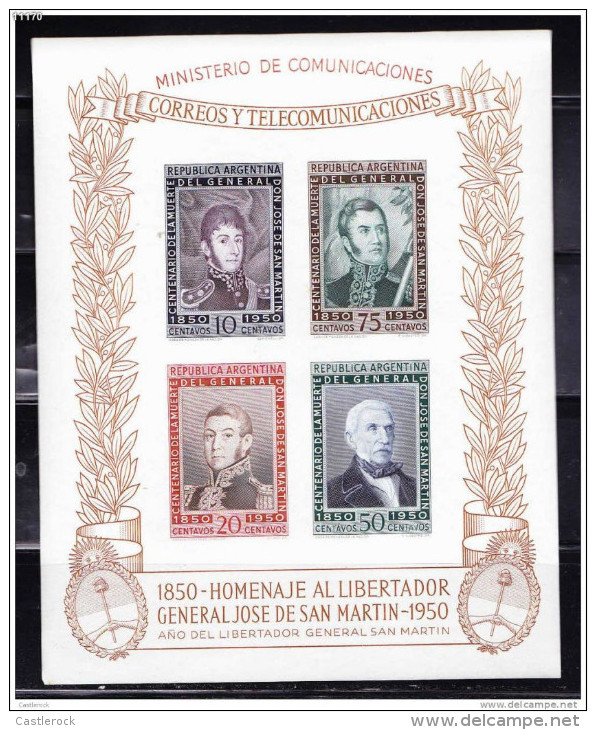 RO) 1950 ARGENTINA,TRIBUTE TO GENERAL SAN MARTIN LIBERATOR, SOUVENIR MNH - Neufs