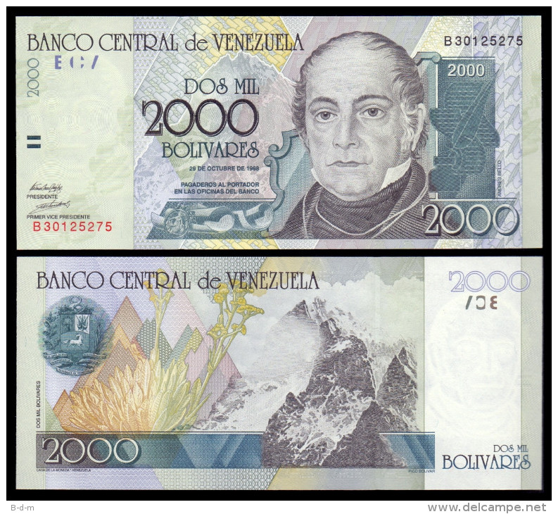 VENEZUELA 2000 BOLIVARES 29.10.1998 PICK 80 SERIE B SC UNC - Venezuela