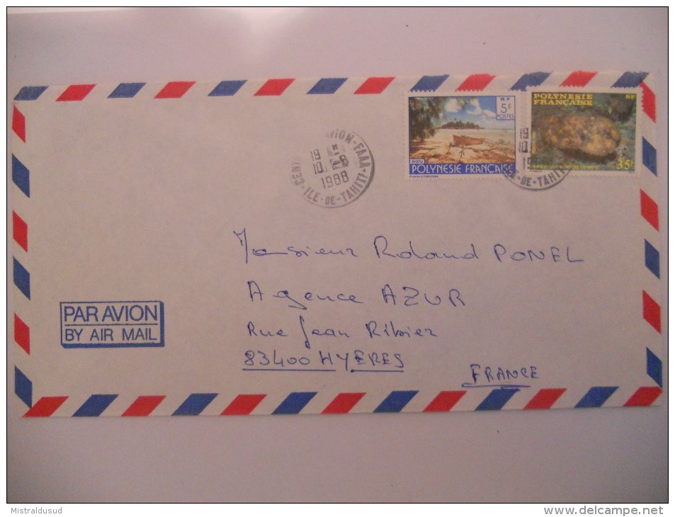 Polynesie Française Lettre De Papeete 1988 Pour Hyeres - Storia Postale