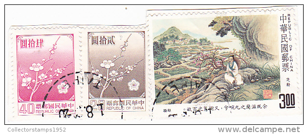 36 - CHINA REPUBLIC - REPUBBLICA DI CINA TAIWAN FORMOSA  FRAGMENT 3X STAMPS - Oblitérés