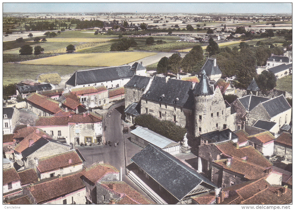 CPSM MONTS SUR GUESNES VIENNE PLACE DU CHATEAU  EN AVION AU DESSUS DE SOFER - Monts Sur Guesnes