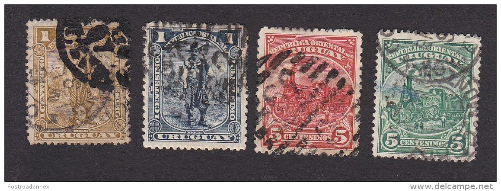 Uruguay, Scott #108-109, 112-113, Used, Gaucho, Locomotive, Issued 1895-97 - Uruguay