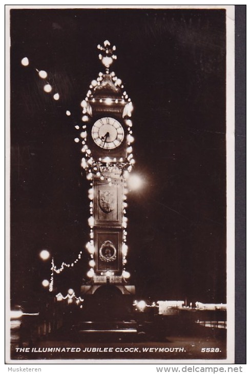 United Kingdom PPC Weymouth - The Illuminated Jubilee Clock DORCHESTER Dorset 1951 To Denmark Real Photo (2 Scans) - Weymouth