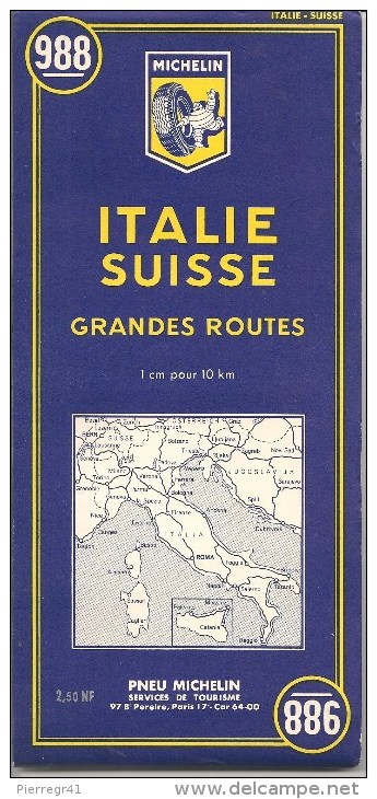 CARTE-ROUTIERE-MICHELIN-N °988-1961-ITALIE-SUISSE-GRANDES ROUTES-TB E-COMME-NEUF - Wegenkaarten