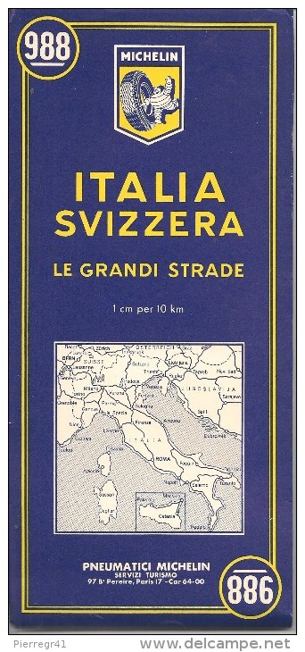 CARTE-ROUTIERE-MICHELIN-N °988-1961-ITALIE-SUISSE-GRANDES ROUTES-TB E-COMME-NEUF - Wegenkaarten