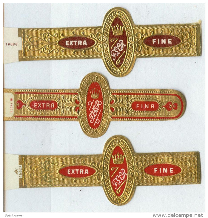 3 Alte Zigarrenbanderolen - Bauchbinden Der Zigarrenmarke Extra Flor Fine - Vitolas (Anillas De Puros)