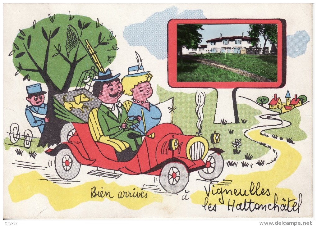 VIGNEULLES-LES-HATTONCHÂTEL(Meuse) Fantaisie AUTO-AUTOMOBILE-VOITURE- Bien Arrivés à ...2 SCANS - Vigneulles Les Hattonchatel