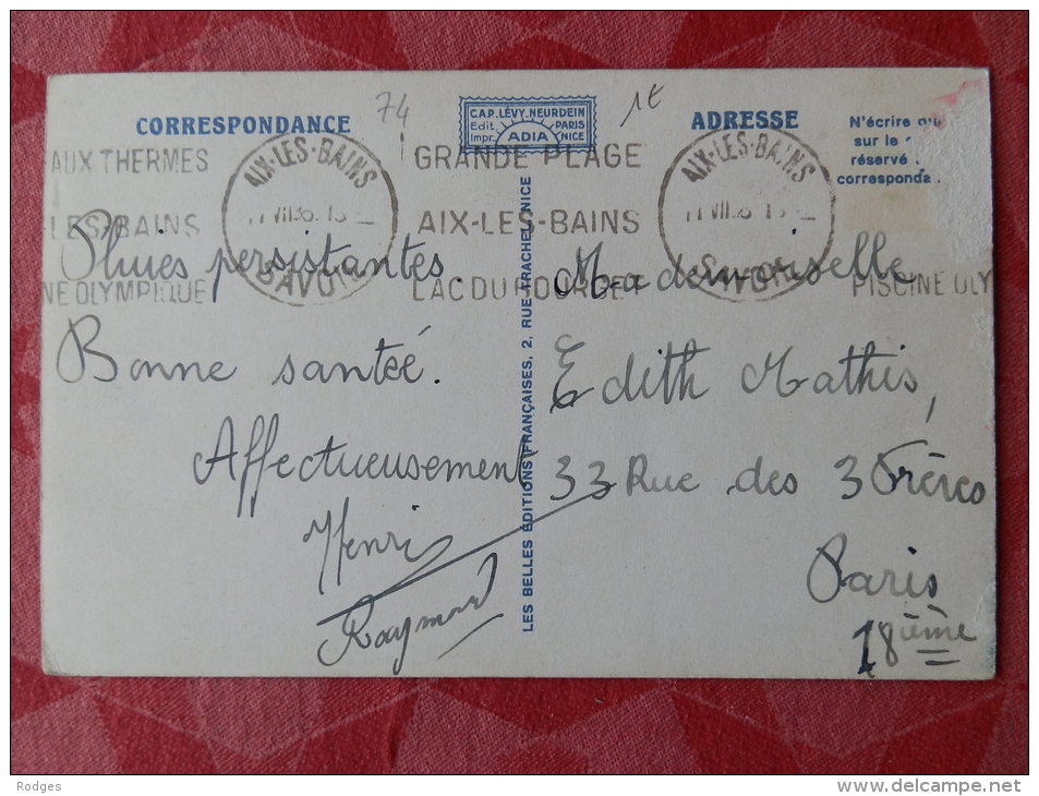 Dep 73 , Cpa (colorisée) AIX Les BAINS , 39 , Vue Générale De La Plage Et Le Lac Du Bourget (001)Recto/Verso - Aix Les Bains