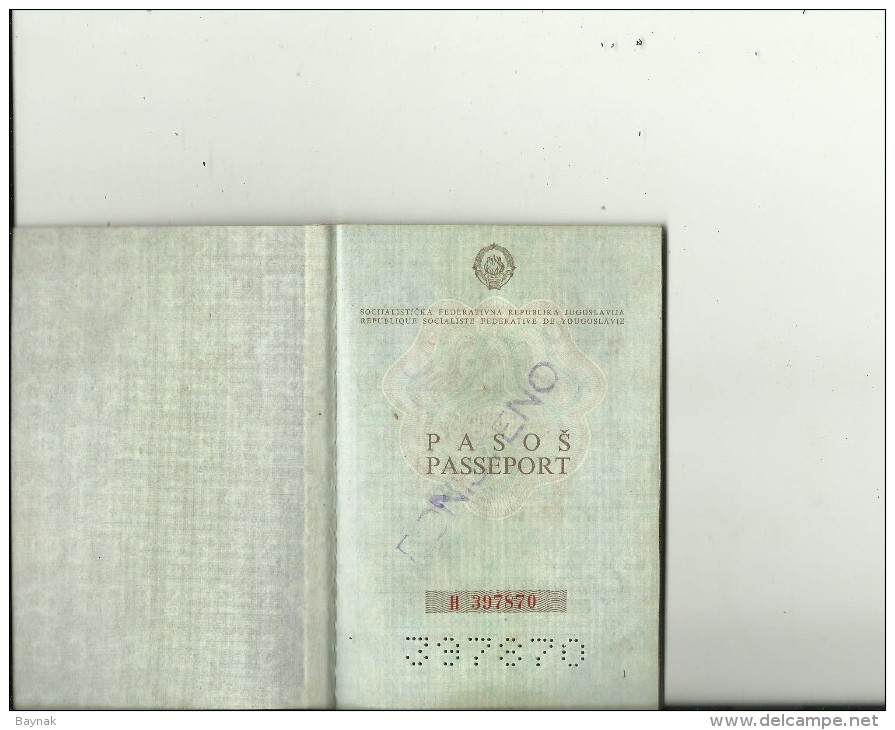 S. F. R.  YUGOSLAVIA  ---    PASSPORT  --  1984   --  LADY PHOTO  --  VISA GREECE  --  FISCAL REVENUE, TAX STAMP - Historische Documenten