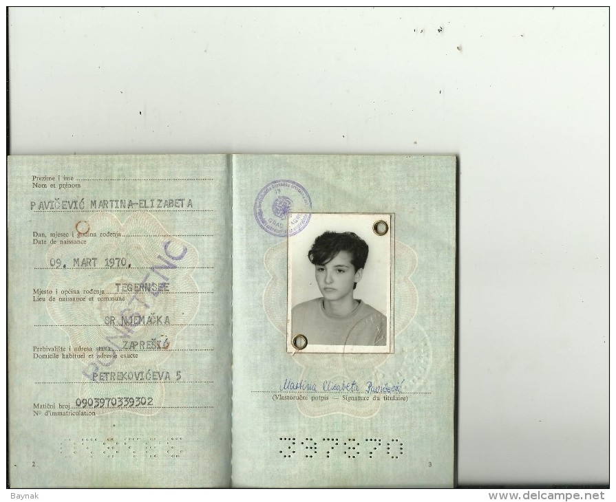 S. F. R.  YUGOSLAVIA  ---    PASSPORT  --  1984   --  LADY PHOTO  --  VISA GREECE  --  FISCAL REVENUE, TAX STAMP - Historical Documents