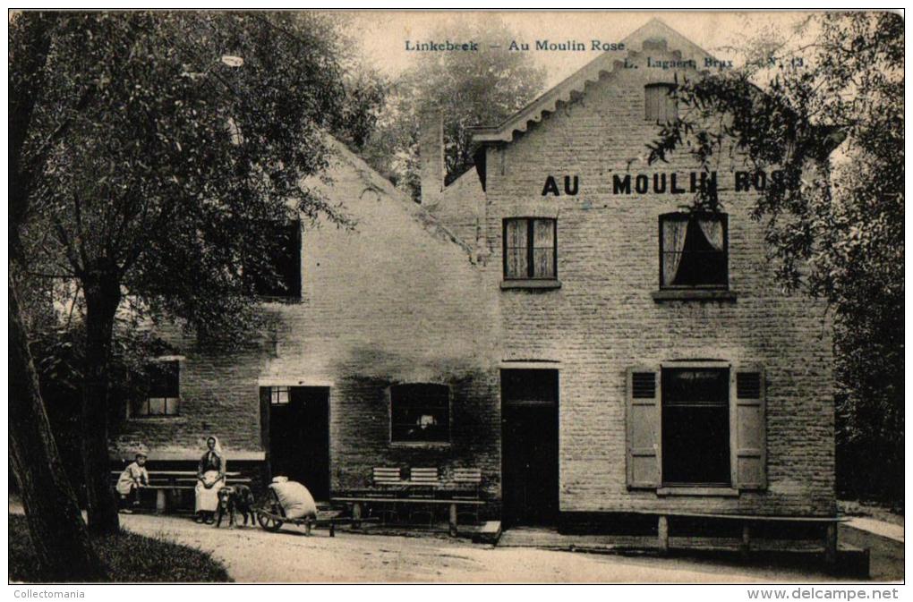 BRABANT   2 CP Linkebeek Eglise Nels 11 N°365 1905  Café Au Moulin Rose Hondekar 1907 - Linkebeek