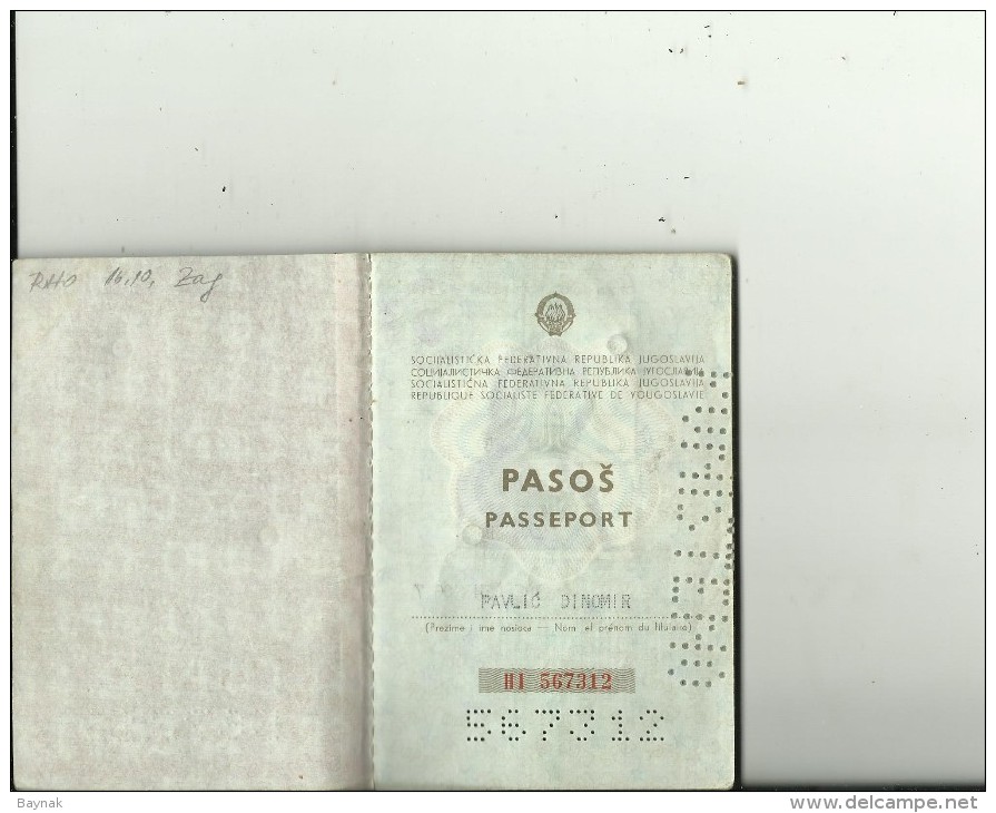 PM86  -- SFR   YUGOSLAVIA  --  PASSPORT  --  1977  --  4 X   VISA GREECE, CANADA, UNITED STATES  --   REVENUE, TAX STAMP - Historische Dokumente