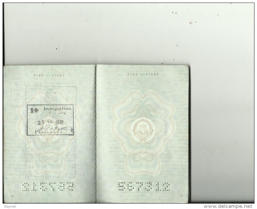 PM86  -- SFR   YUGOSLAVIA  --  PASSPORT  --  1977  --  4 X   VISA GREECE, CANADA, UNITED STATES  --   REVENUE, TAX STAMP