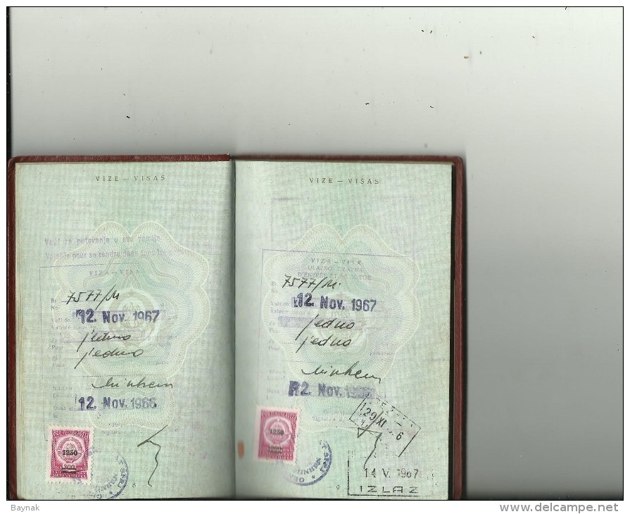 PM85  --  SFR  YUGOSLAVIA  ---    PASSPORT  --  1966   --  VISA ROMANIA, DEUTSCHLAND  --   REVENUE, TAX STAMP - Historical Documents