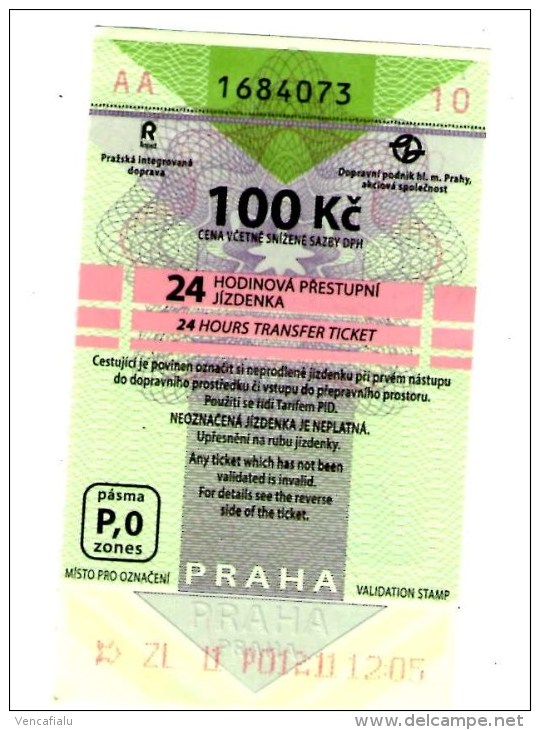 Ticket In Urban Public Transport In Prague,  Czech Republic, Also Subway And Bus, Used - Europe