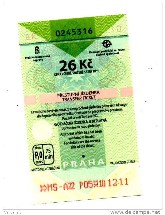 Ticket In Urban Public Transport In Prague,  Czech Republic Also Subway And Bus, Used - Europe