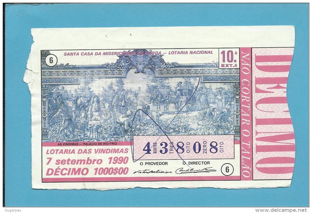 LOTARIA NACIONAL - 10.&ordf; EXT. - 07.09.1990 - AS VINDIMAS - PALÁCIO DE RIO FRIO - Portugal - 2 Scans E Description - Lottery Tickets