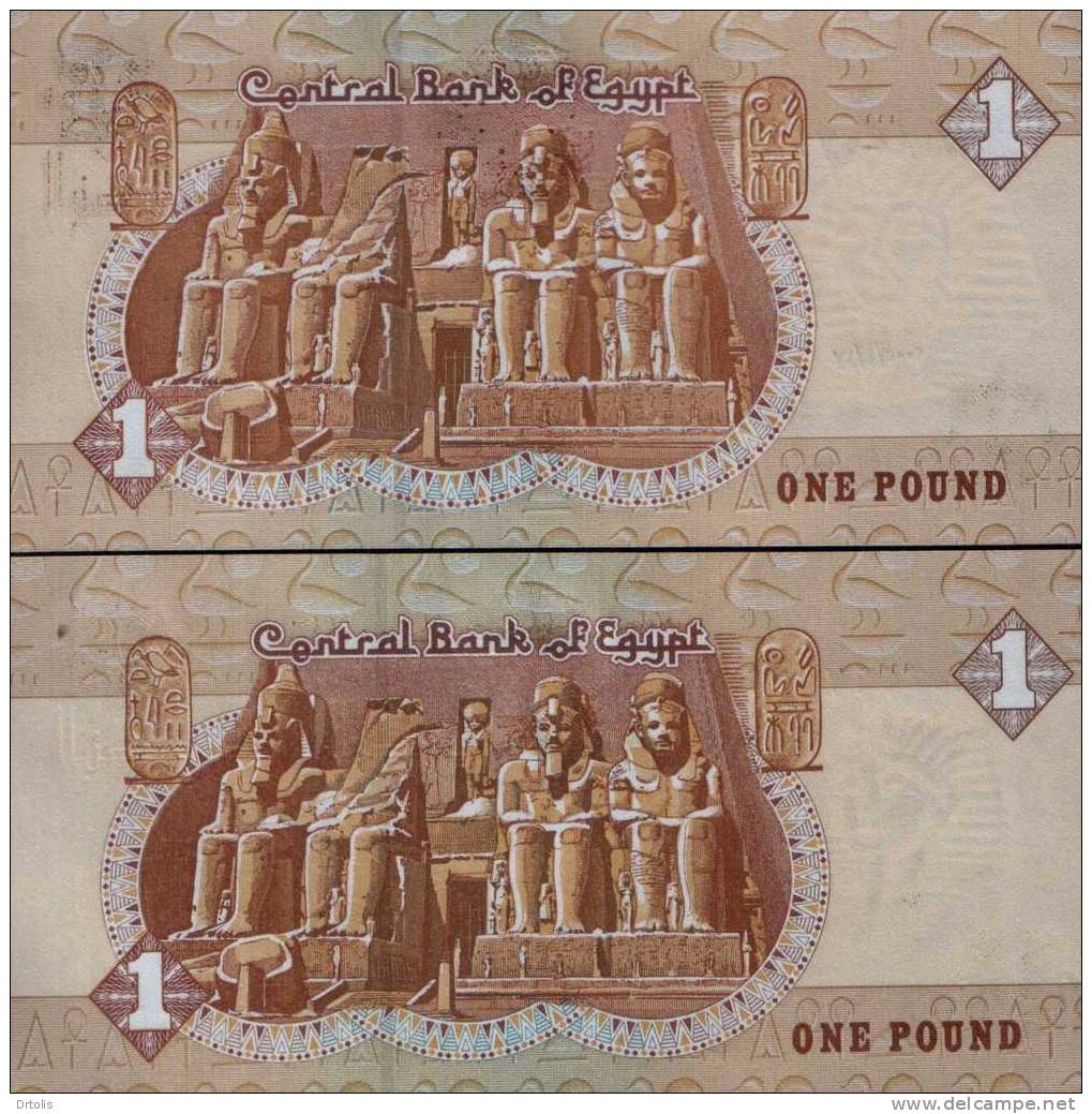 EGYPT / ONE POUND / 2 DIFFERENT  WMK  / UNC. / 2 SCANS . - Egypte