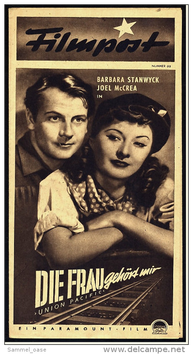 "Filmpost" "Die Frau Gehört Mir" Mit Barbara Stanwyck , Joel McCrea  -  Filmprogramm Nr. 88 Von Ca. 1948 - Other & Unclassified