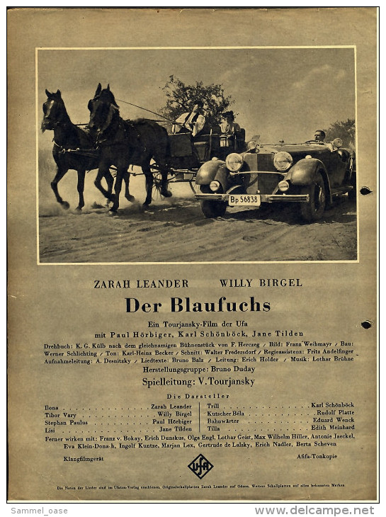 "Illustrierter Film-Kurier" "Blaufuchs" Mit Zarah Leander , Willi Birgel  -  Filmprogramm Nr. 2898 Von 1938 - Other & Unclassified