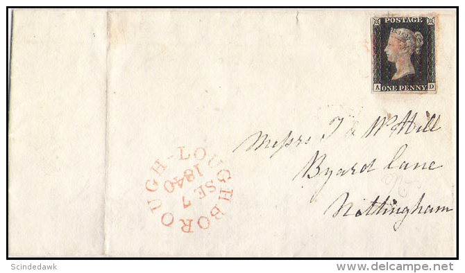 GREAT BRITAIN - 1840 LETTER TO NOTTINGHAM WITH QV BLACK PENNY STAMP - Briefe U. Dokumente