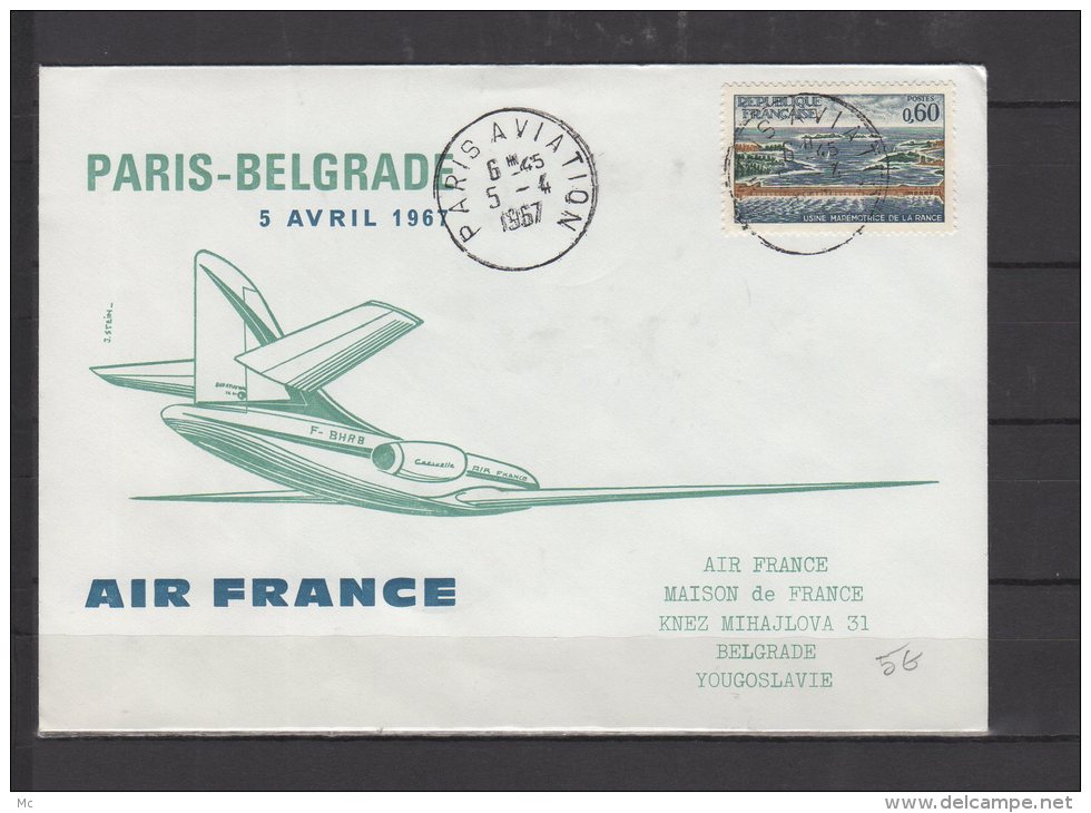 Première Liaison Aérienne -Paris Belgrade  - Caravelle - Air France - 05/04/1967 - First Flight Covers