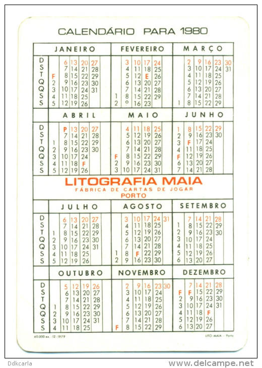 Kleine Zakkalender 1980 - Maia Cartas De Jogar - Porto - Kleinformat : 1971-80