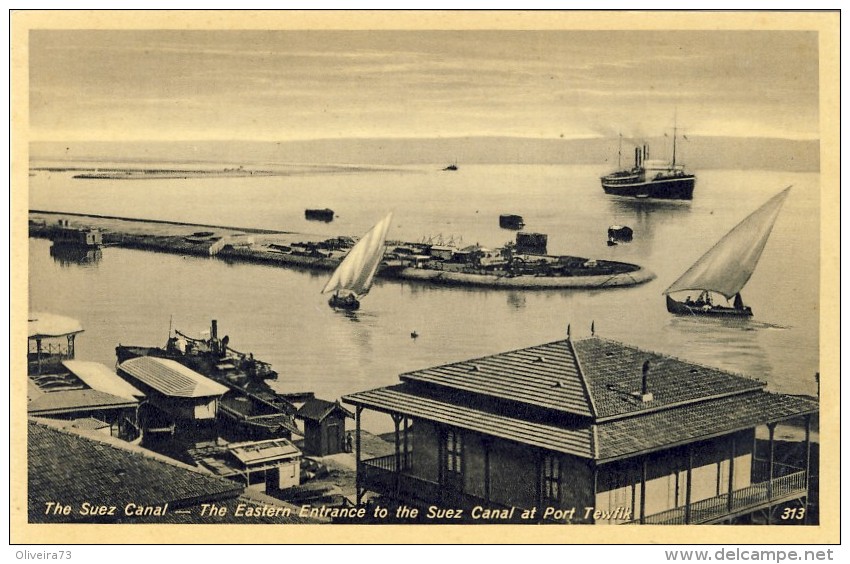 THE SUEZ CANAL. THE EASTERN ENTRANCE TO THE SUEZ CANAL AT PORT TEWFIK - 2 Scans - Suez