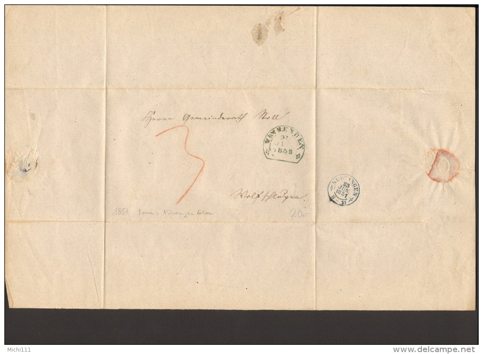 Württemberg Brief/Quittung  Aus Winnenden Von 1851 Mit Steigbügelstempel Von Winnenden U.Stempel Von Nürtingen 2 Bilder - Brieven En Documenten