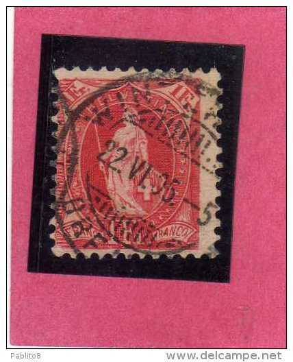 SWITZERLAND - SUISSE - SCHWEIZ SVIZZERA 1891 HELVETIA LARGE NUMERALS FR 1 CARMINE PERF. 11 1/2 X 11 USED SIGNED - Gebraucht