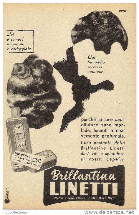 # BRILLANTINA LINETTI, ITALY 1950s Advert Pubblicità Publicitè Reklame Hair Fixer Fixateur Cheveux Fijador Haar - Unclassified