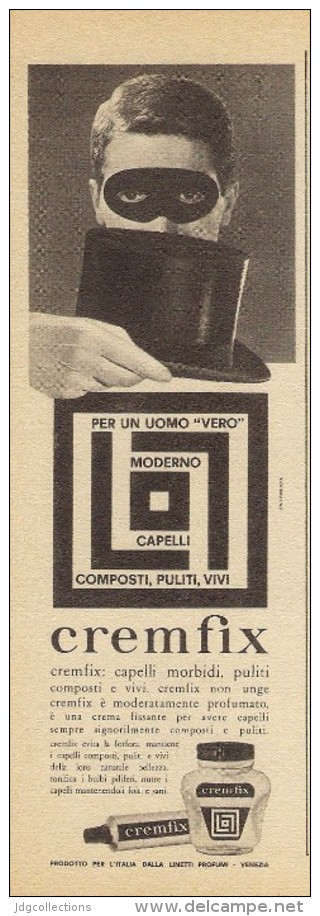 # BRILLANTINA CREMFIX, ITALY 1950s Advert Pubblicità Publicitè Reklame Hair Fixer Fixateur Cheveux Fijador Haar - Non Classificati