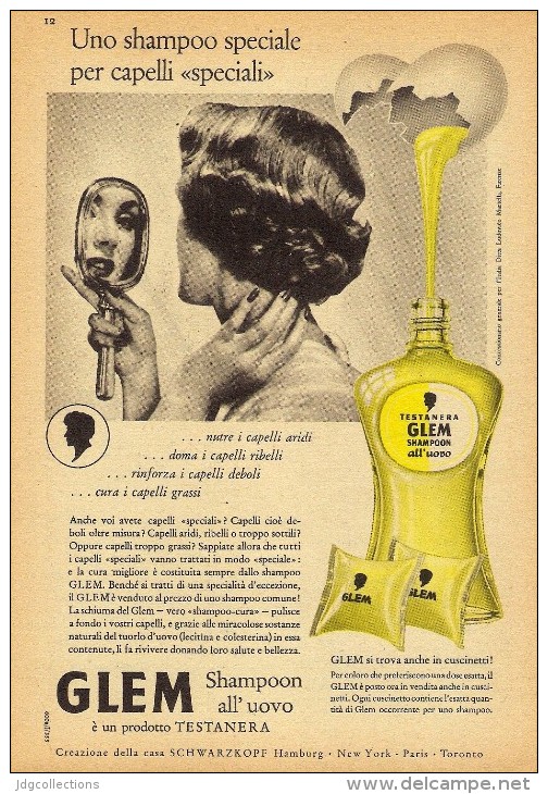 # GLEM TESTANERA SCHWARZKOPF EGG SHAMPOO, ITALY 1950s Advert Pubblicità Publicitè Reklame Hair Cheveux Haar Beautè Oeuf - Non Classés
